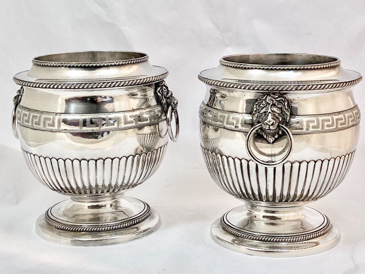 Pair Of  Georgian Wine.  Coolers, Silver Metal, 1820-40-photo-3