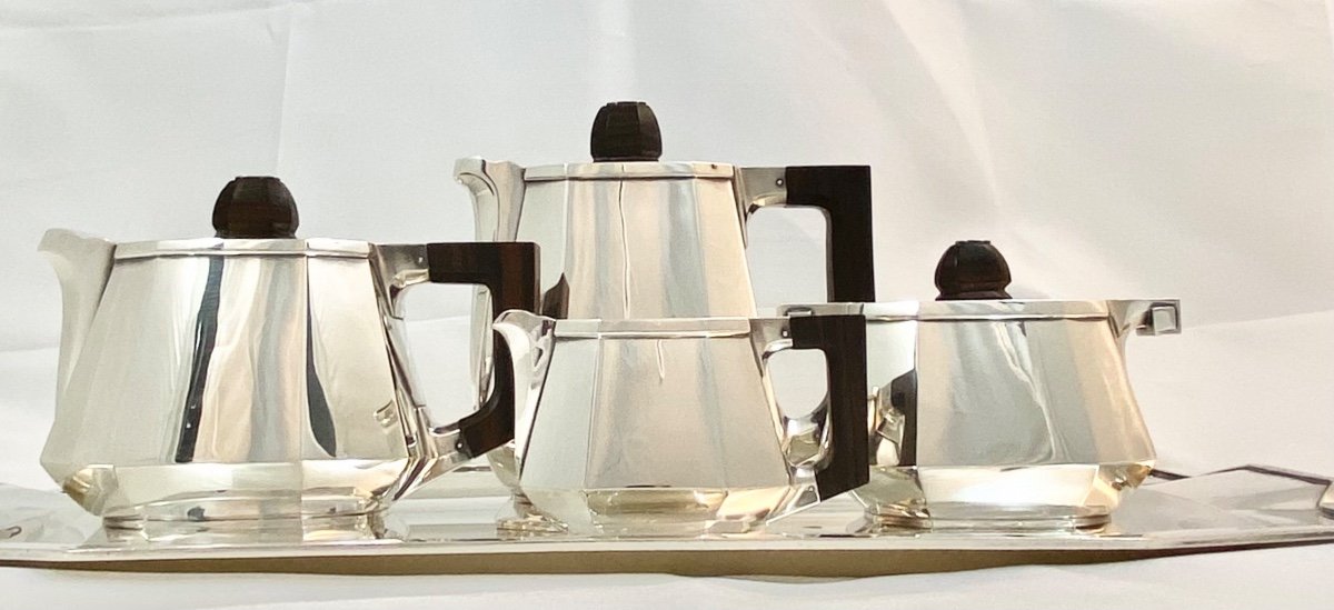 Art Deco Coffee Service In Sterling Silver, 1925-45, Delheid Frères Brussels-photo-4