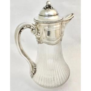 Carafe Réfrigérante, France 1900-1910, Argent Et Cristal Taillé