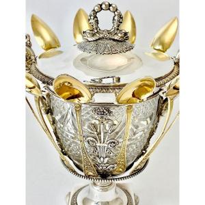 Charles X Confiturier Or Sugar Vase , Sterling Silver And Vermeil, France 1819-38