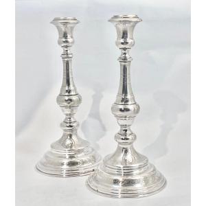 Pair Of Napoleon III Candlesticks, Sterling Silver, Austria-hungary 1870-1880