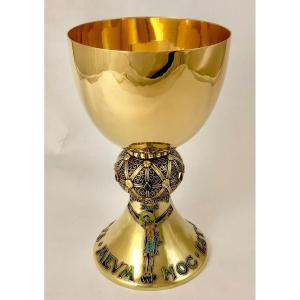 Tall Neobyzantine Chalice, Sterling Silver And Vermeil, Netherlands 1956