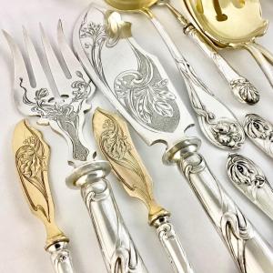 Canteen Of Cutlery, Sterling Silver, Art Nouveau, Model 2401, Brückmann For The Paris Expo 1900