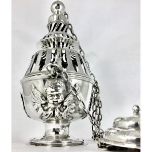 Antwerp, 1695-96, Louis XIV Censer, Sterling Silver, Master At The Harp