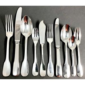 Têtard Frères, Canteen  120 Pieces In Sterling Silver, “plain Fidle ” Or Cluny 