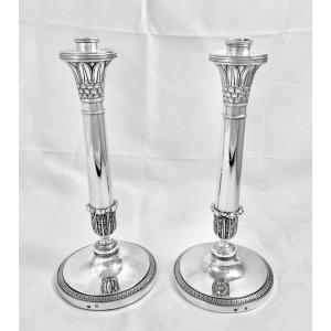 Brussels 1814-1831, Pair Of Candlesticks From The Restoration Period, Sterling Silver, Charles