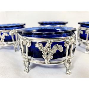Bruxelles 1785, Quatre Salières Avec Intérieurs D’époque, Argent Massif, Maître Pot à Feu
