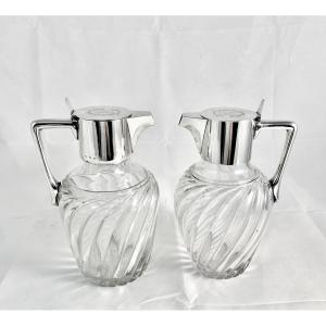 Birmingham 1891, 925\% Solid Silver, Pair Of Wine Ewers, Claret Jugs