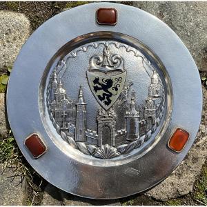 Namur 1956, Baron Louis Huart, Mayor 1931-1963, Solid Silver, Presentation Platter 