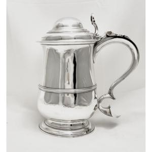 Londres 1767, chope à bière en argent massif , Thomas Wallis I, époque géorgienne 