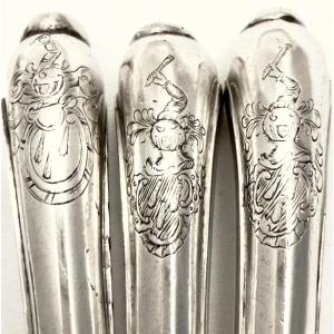 Ath 1782, six couteaux à crosse, famille de Clippele argent massif 