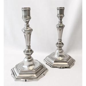Rennes, 1740–1742, Michel-eloy Letailleur, Pair Of Louis XV Candlesticks In Solid Silver