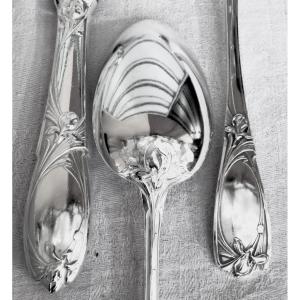 Art Nouveau 108 Piece Canteen, “iris,” Chauvin And Lacombe, Paris 1922–30, Silver-plated
