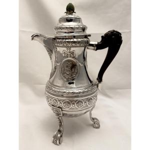 Ath 1782, “pineapple-style” Coffee Pot, Louis François Delwarde, Solid Silver, Wedding Gift 