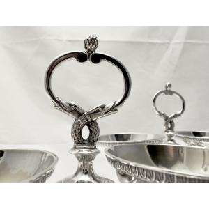 Brussels 2830-40, Josse Allard, Pair Of Double Salt Cellars In Solid Silver, Restoration Style