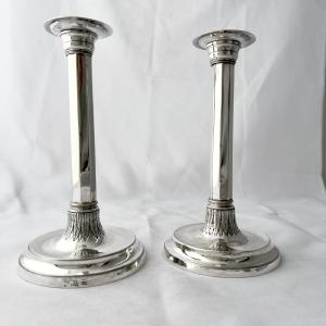 Barcelona, 1790–1820, Solid Silver, Pair Of Empire-style Candlesticks, Narciso Rosell