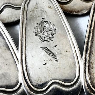 Souvenir Impérial: 6 Silver Dessert Cutlery, Napoleon III Number,