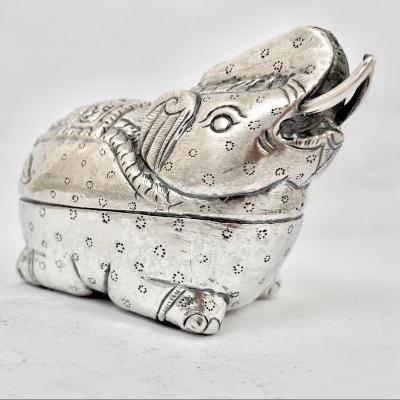 Elephant Shaped Box, Sterling Silver, Far East, Circa 1900