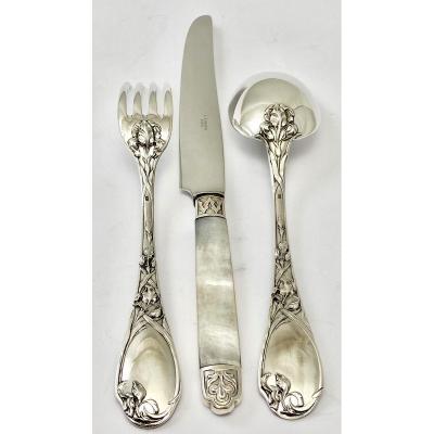 Cutlery  ´iris', Puiforcat, 123 Pieces, Paris Around 1890-1910, Sterling Silver