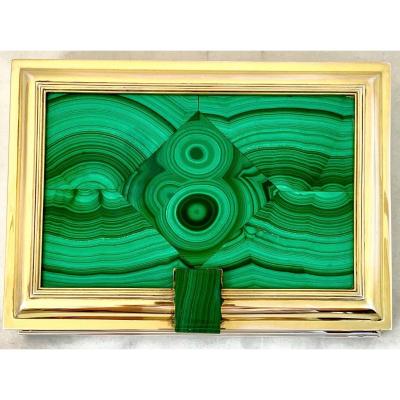 Art Deco Box, Wolfers, Malachite Marquetry, Silver And Vermeil, Around 1940-50