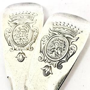 Two Spoons, Rouen 1784, Lamoureux Matthieu Pierre, Sterling Silver