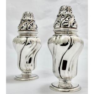 Paire De Saupoudroirs Louis XV , Argent Massif, Altenloh Pour Matelot à Liège 1900-1930