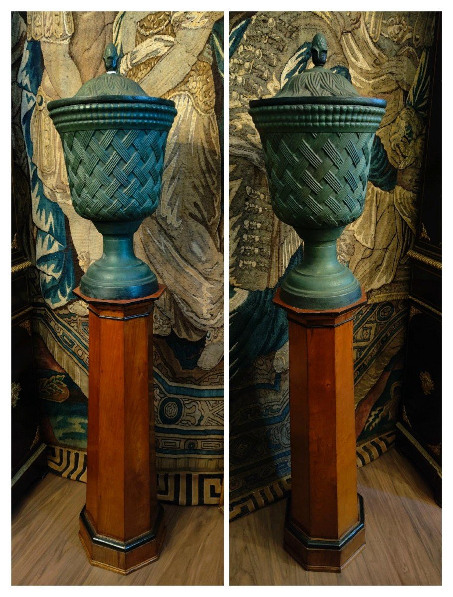 Paire De Vases En Fonte avec Colonnes, Période : Empire-photo-2
