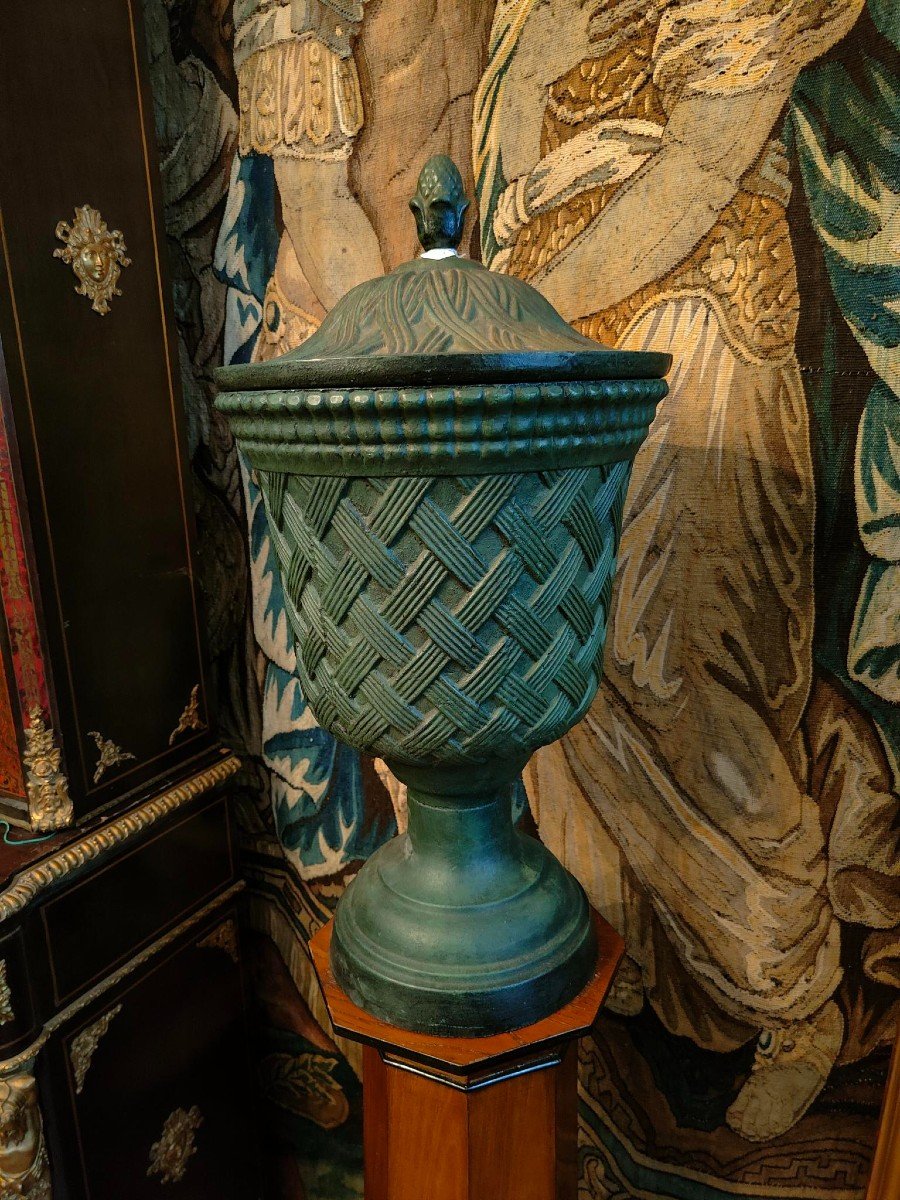 Paire De Vases En Fonte avec Colonnes, Période : Empire-photo-1