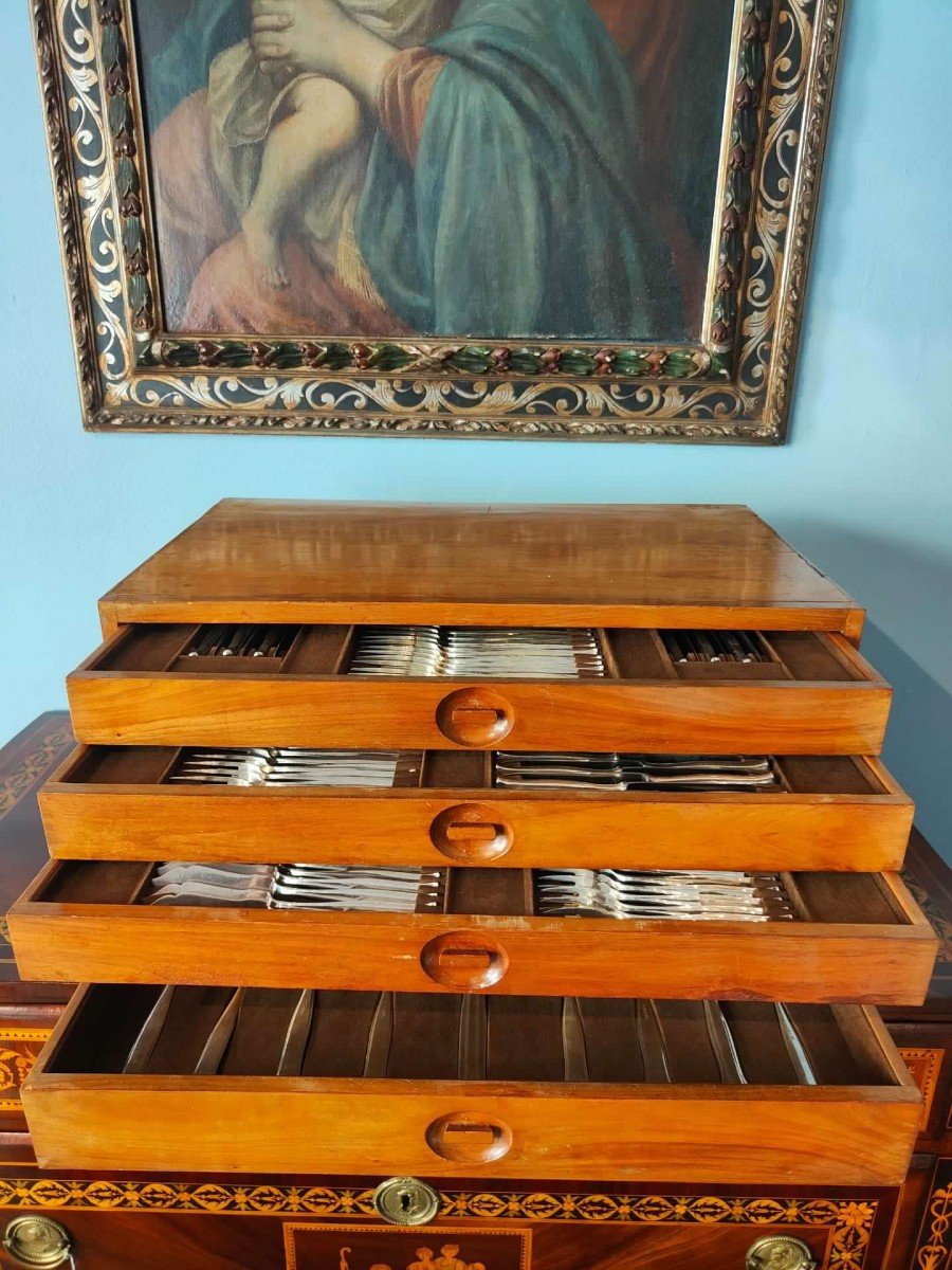 Silver Cutlery Service For 12 People, Valsodo Silversmith Florence