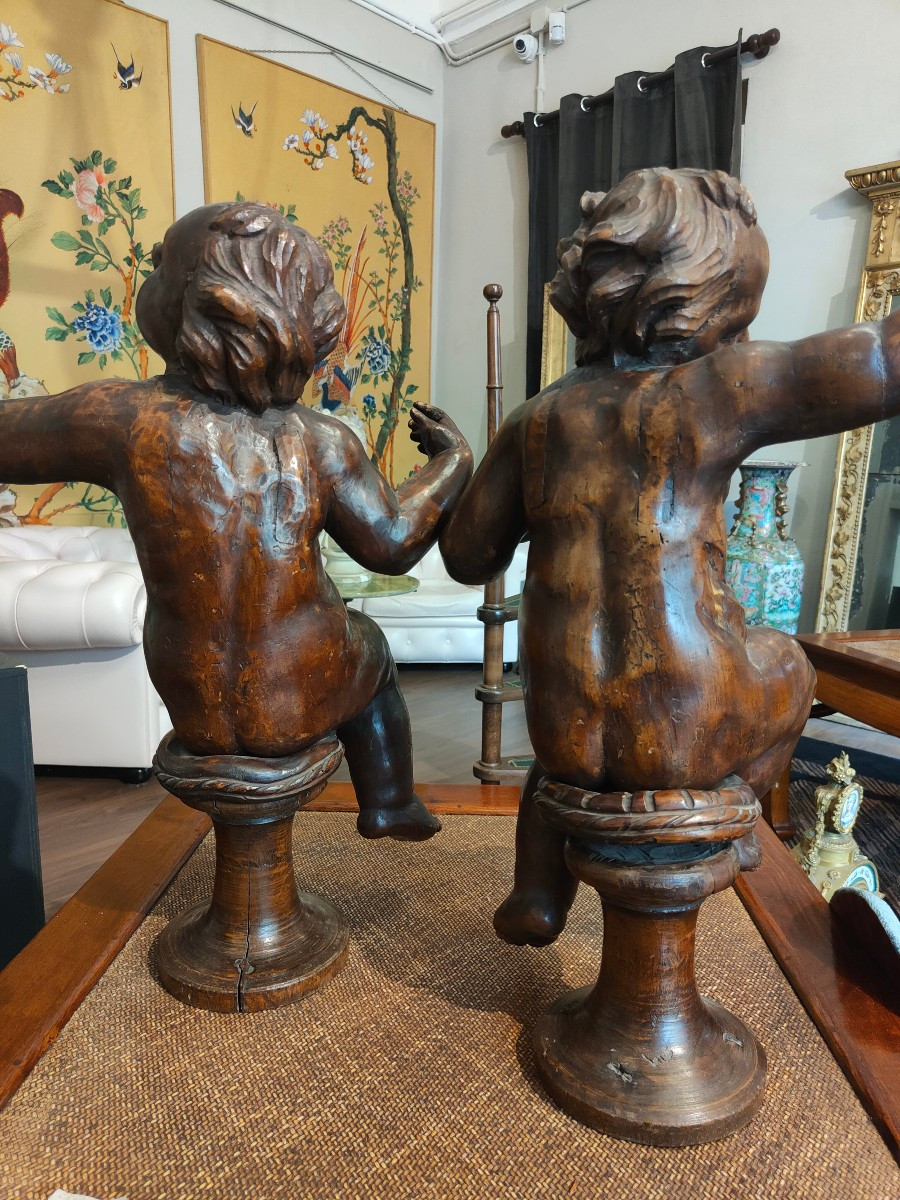 Paire d'Anges En Bois, epoque XVII-photo-3