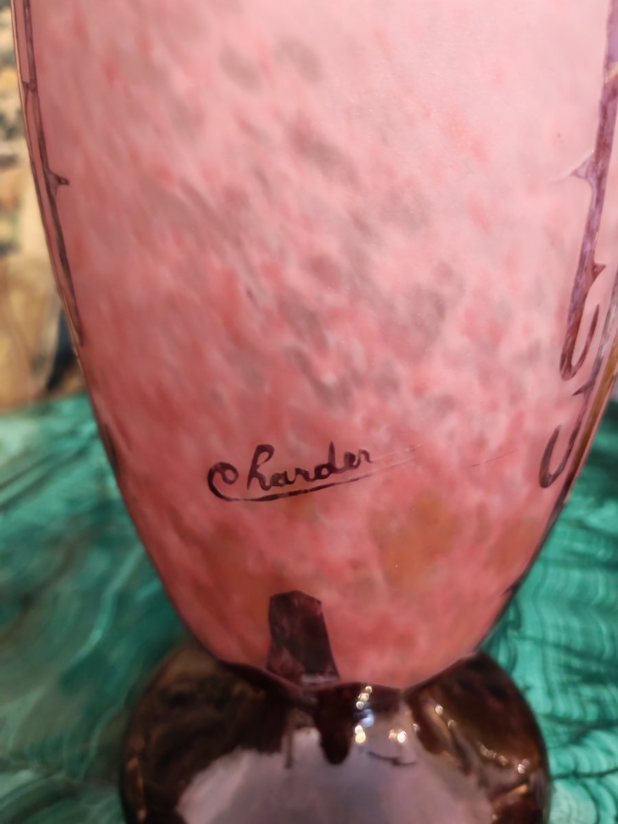 Large Etched Glass Vase By Le Verre Crancais-photo-1