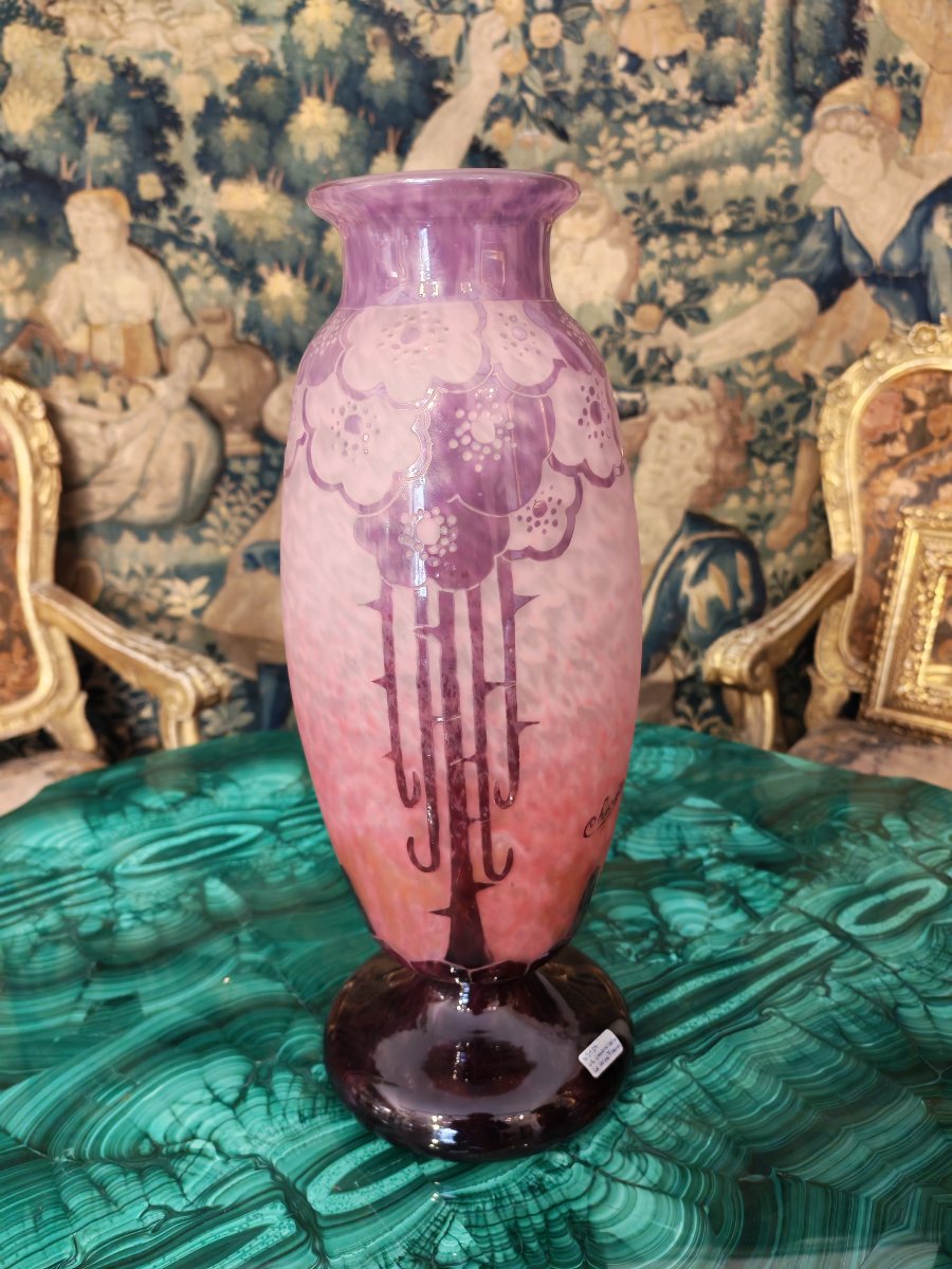 Large Etched Glass Vase By Le Verre Crancais-photo-2