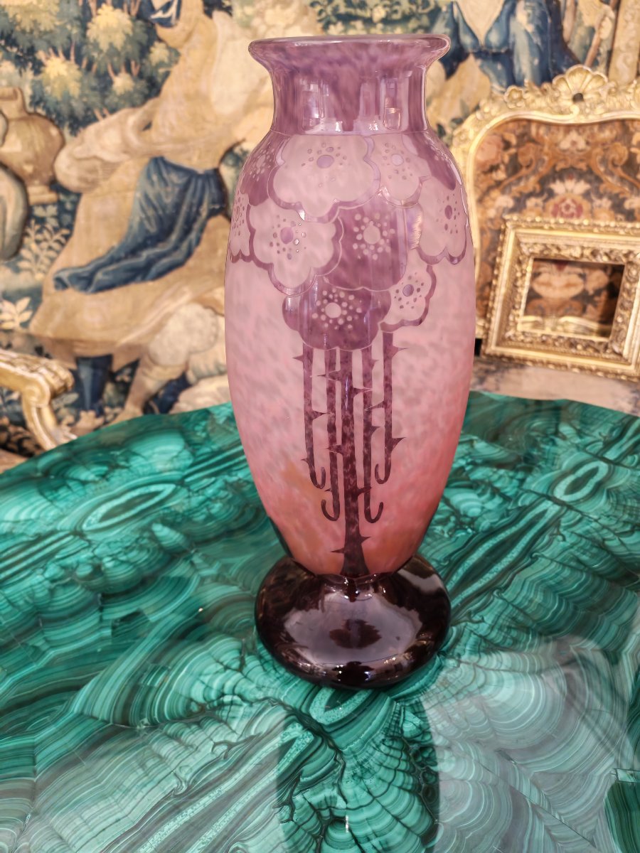 Large Etched Glass Vase By Le Verre Crancais
