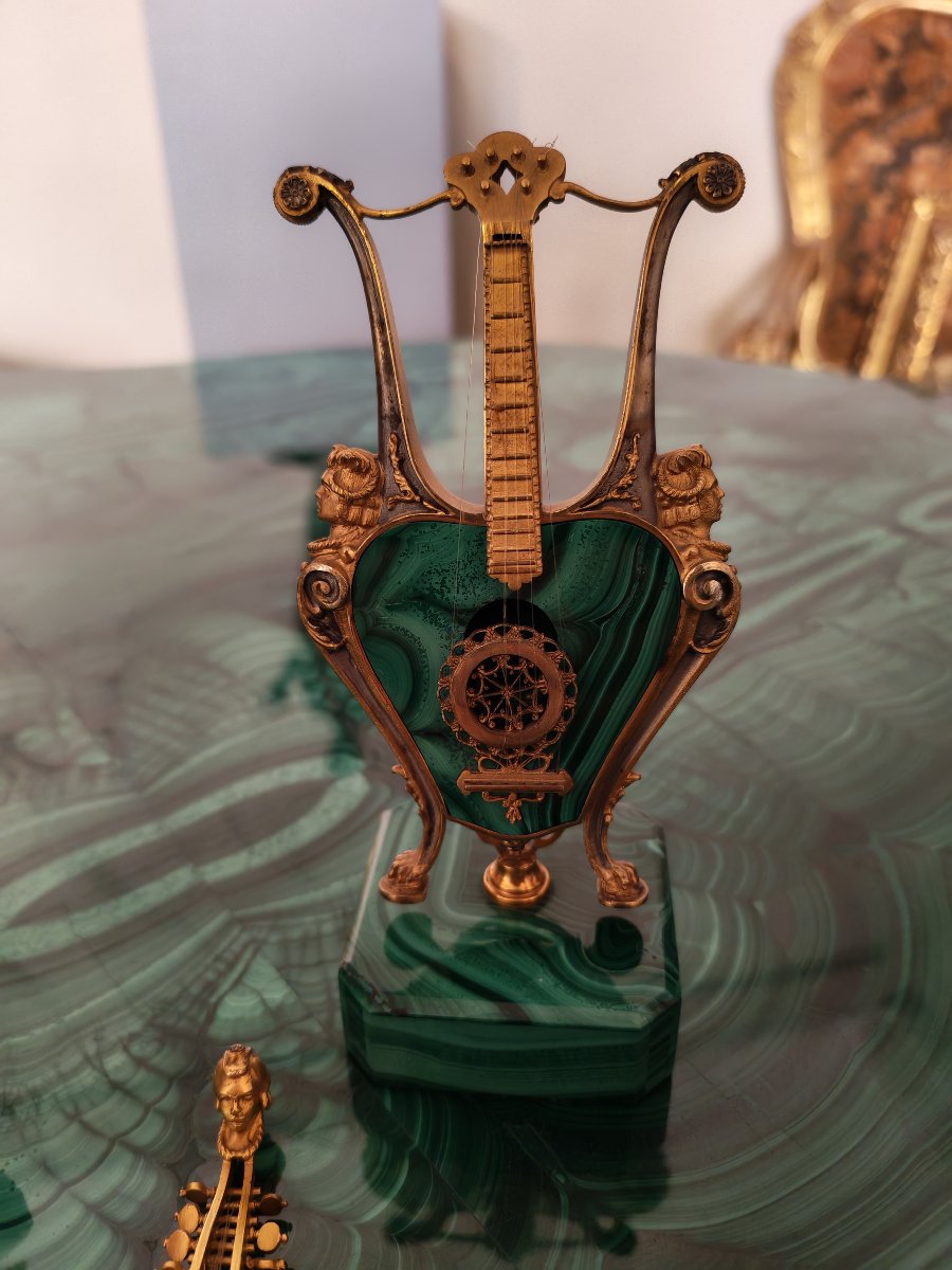 Ensemble de magnifiques instruments de musique en malachite et argent-photo-4