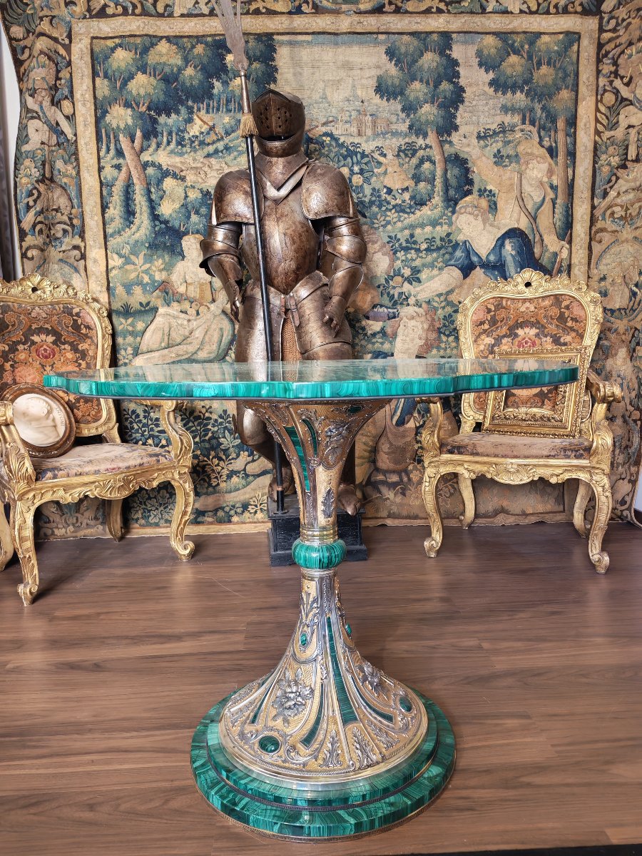 Important  Table en malachite, argent et vermeil-photo-2