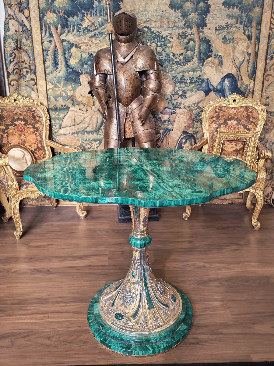 Important  Table en malachite, argent et vermeil-photo-3