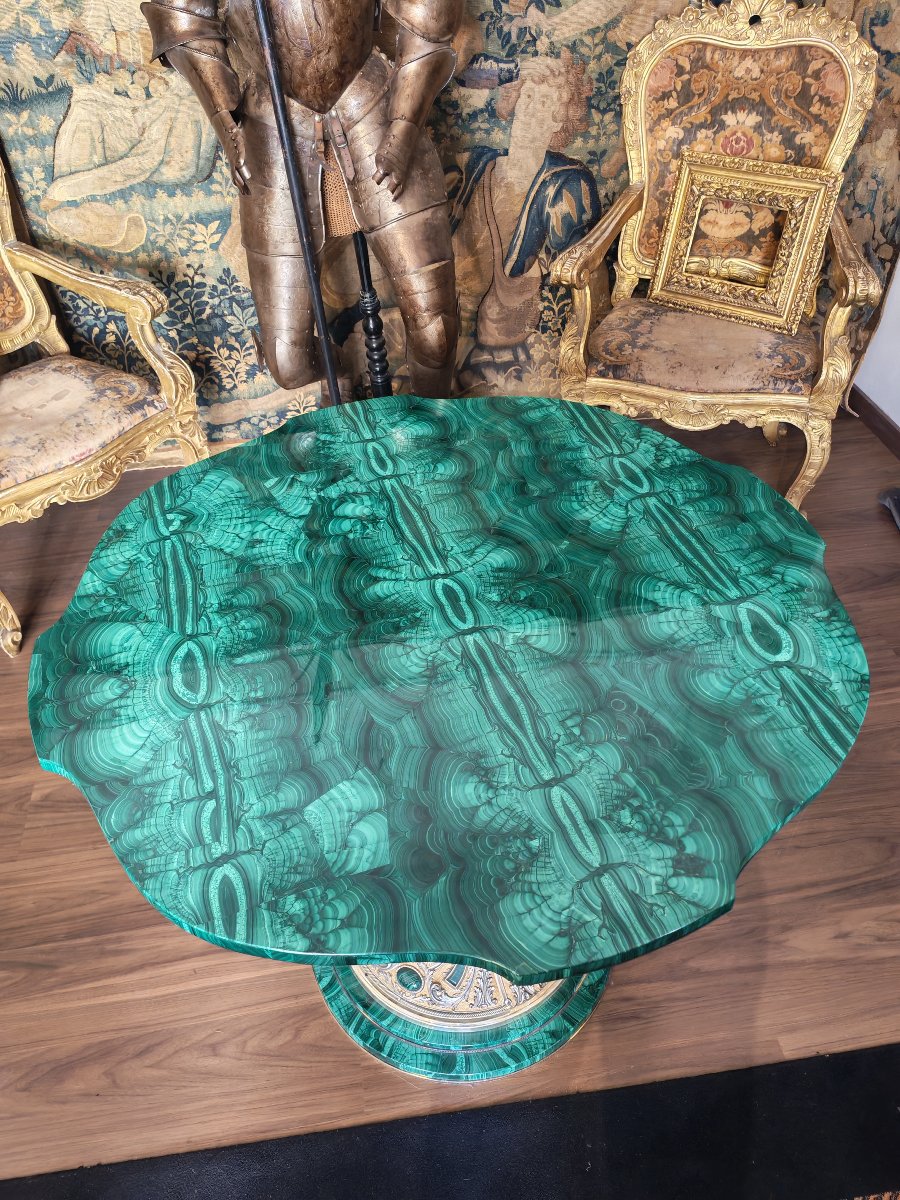 Important  Table en malachite, argent et vermeil-photo-4