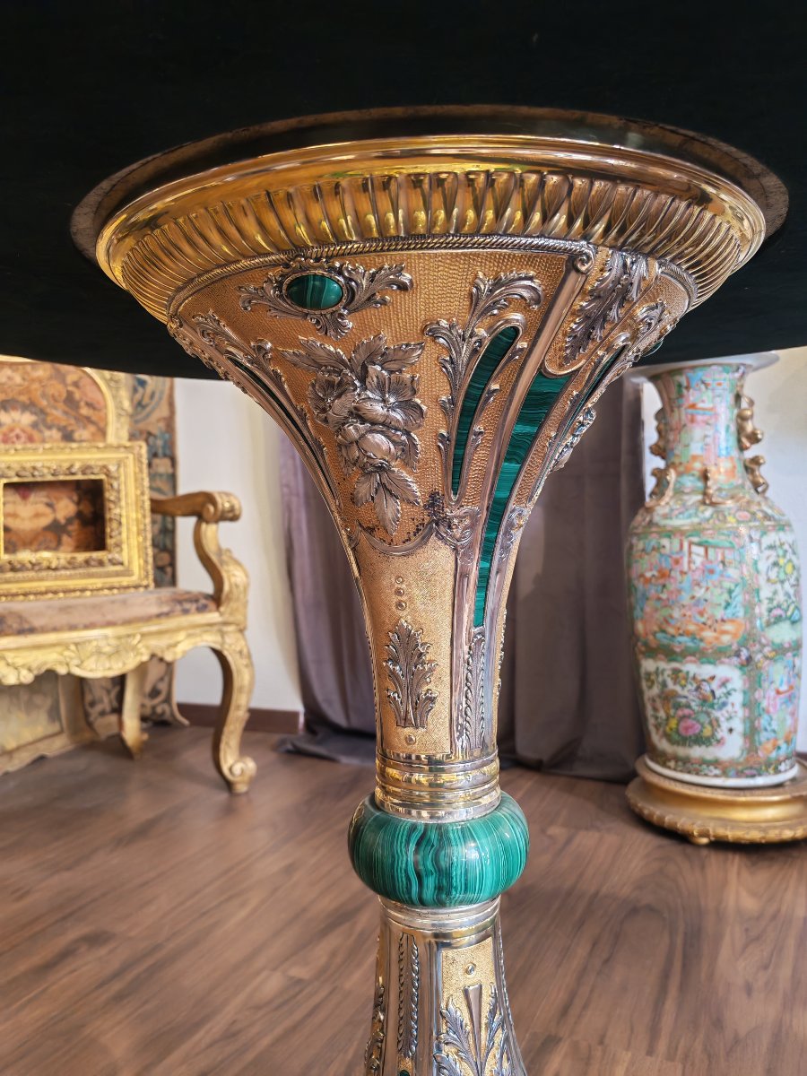 Important  Table en malachite, argent et vermeil-photo-1