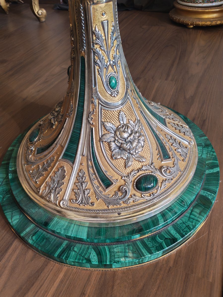 Important  Table en malachite, argent et vermeil-photo-2
