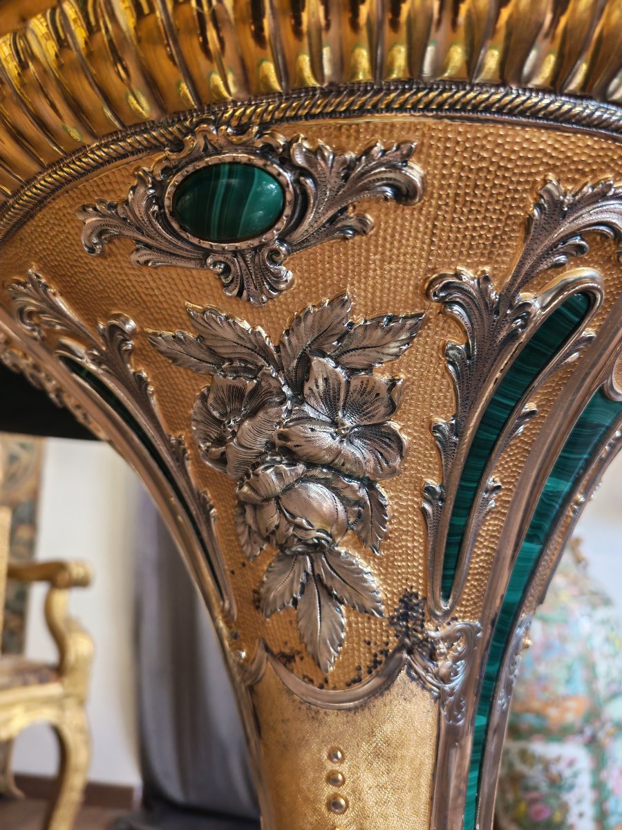 Important  Table en malachite, argent et vermeil-photo-3