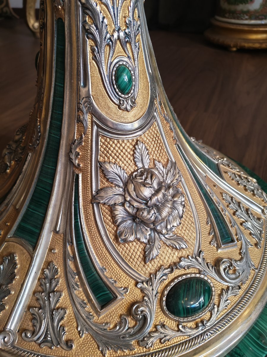 Important  Table en malachite, argent et vermeil-photo-4