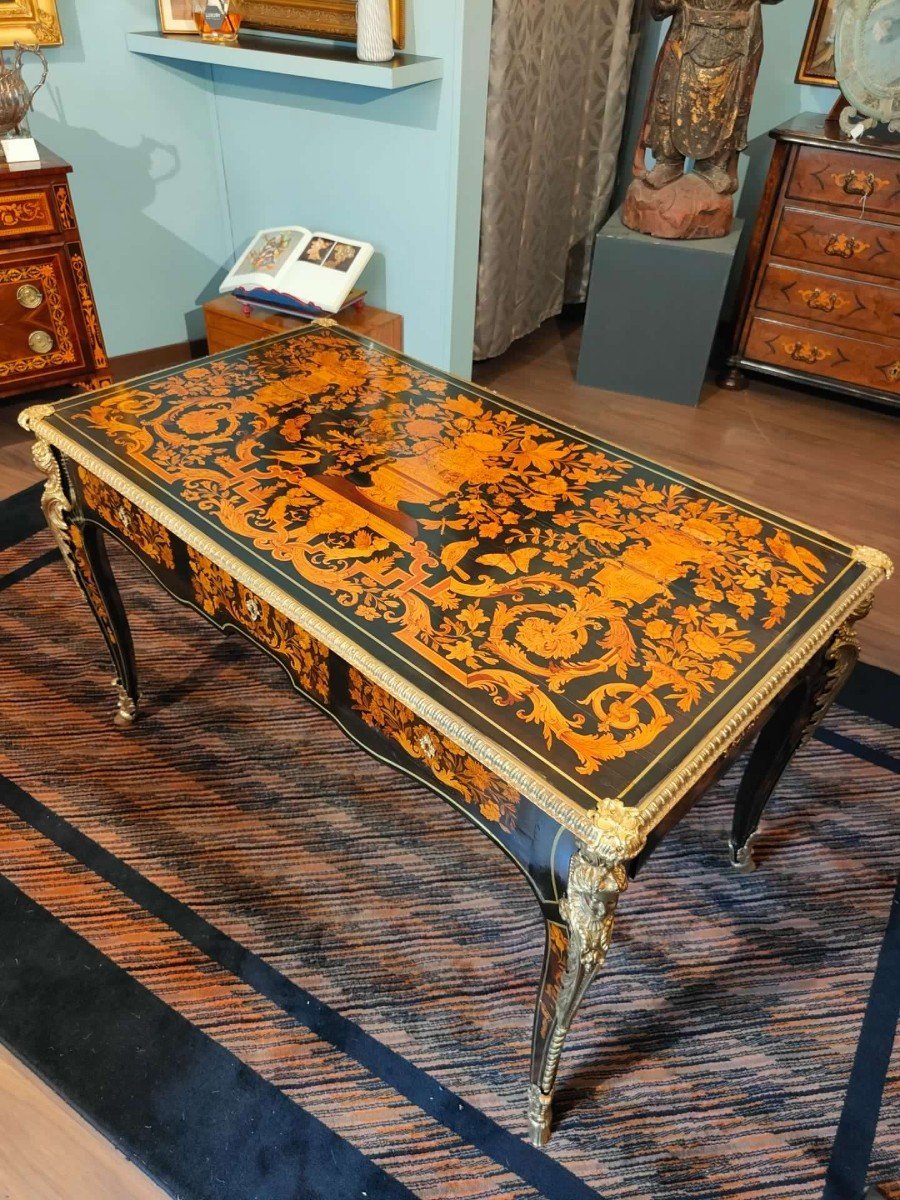 A Fine Rectangular Desk, Intricately Inlaid With Various Types Of Wood-photo-2