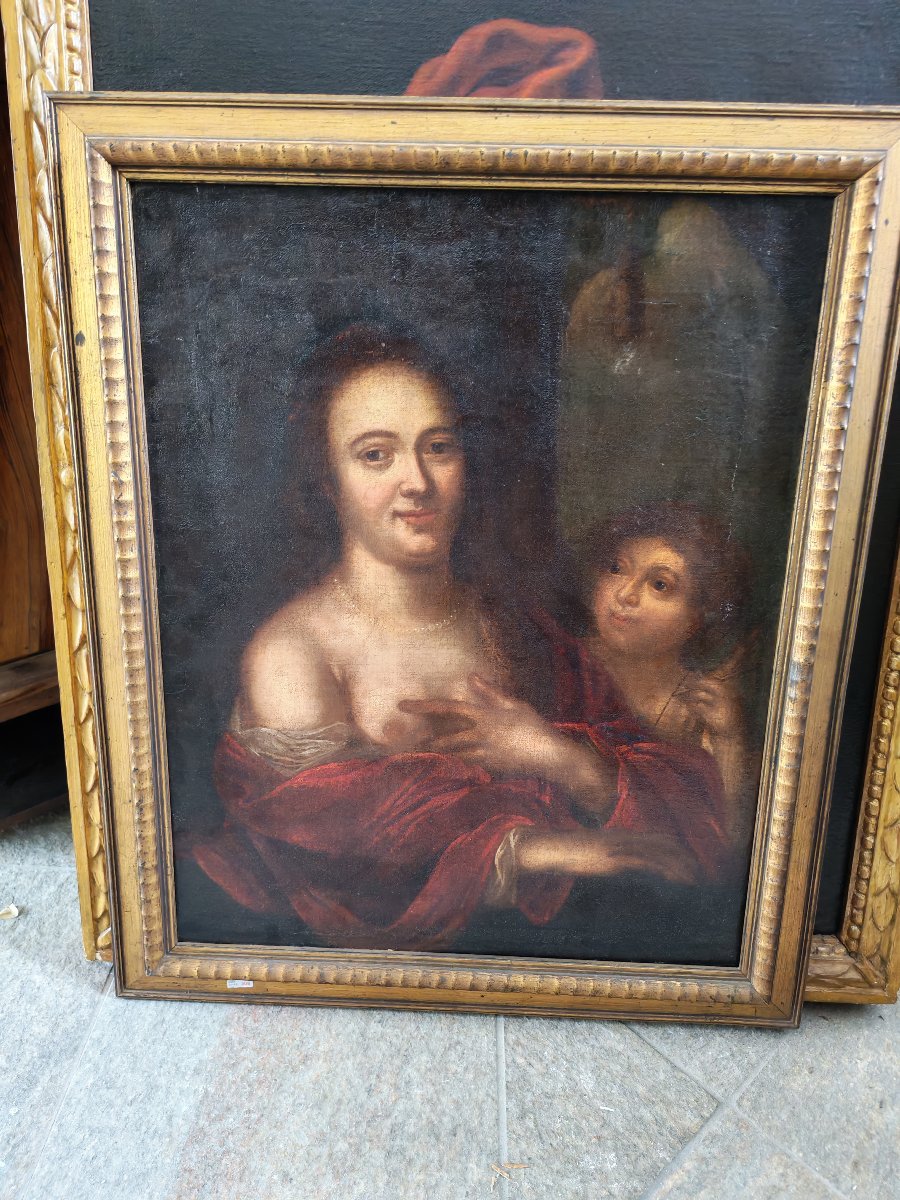 Tableau représentant une dame avec un enfant, XVIIe siècle-photo-2