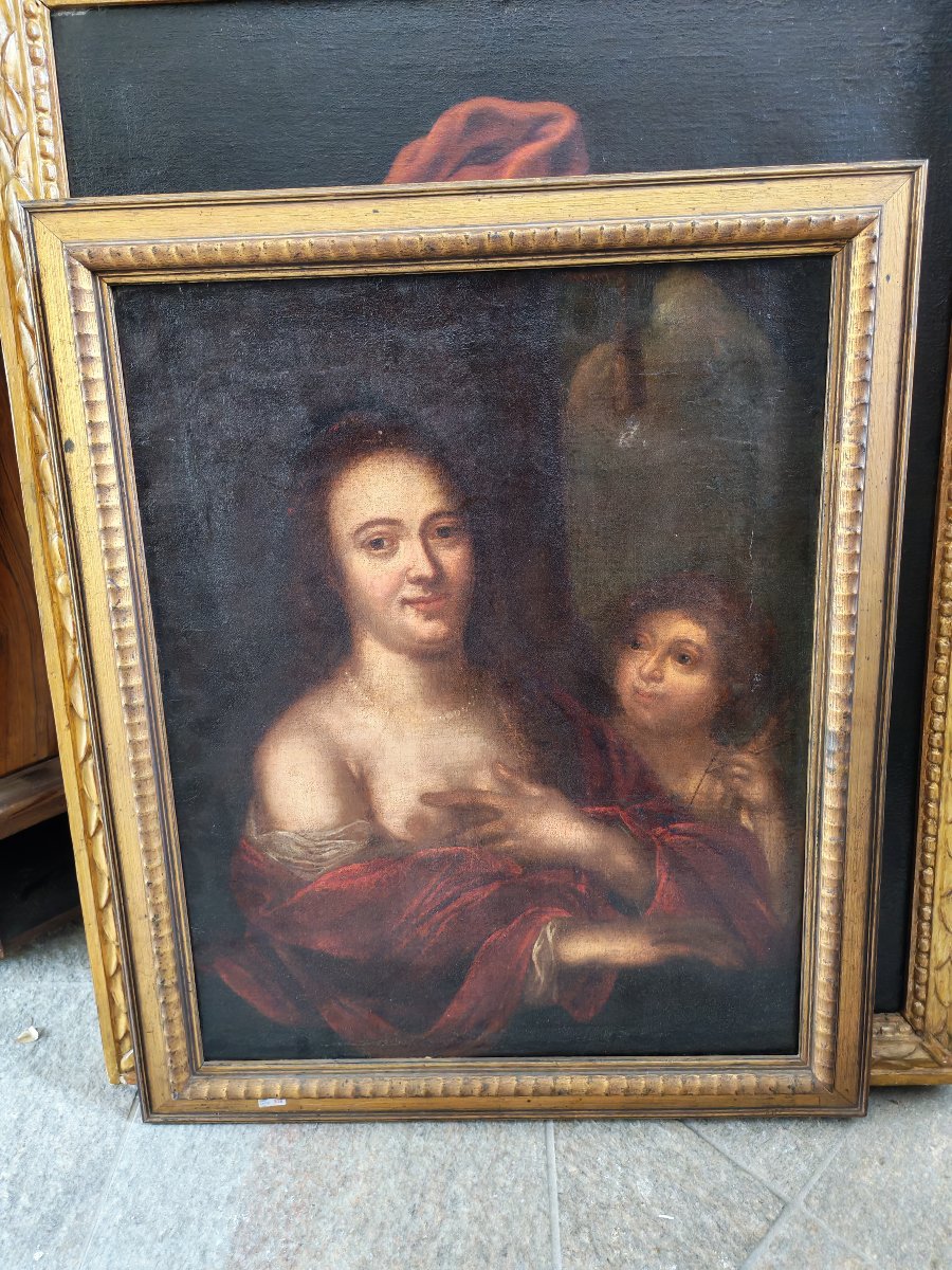 Tableau représentant une dame avec un enfant, XVIIe siècle-photo-3