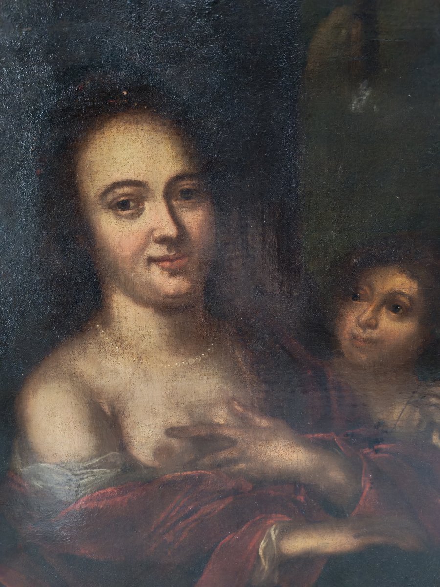 Tableau représentant une dame avec un enfant, XVIIe siècle-photo-4