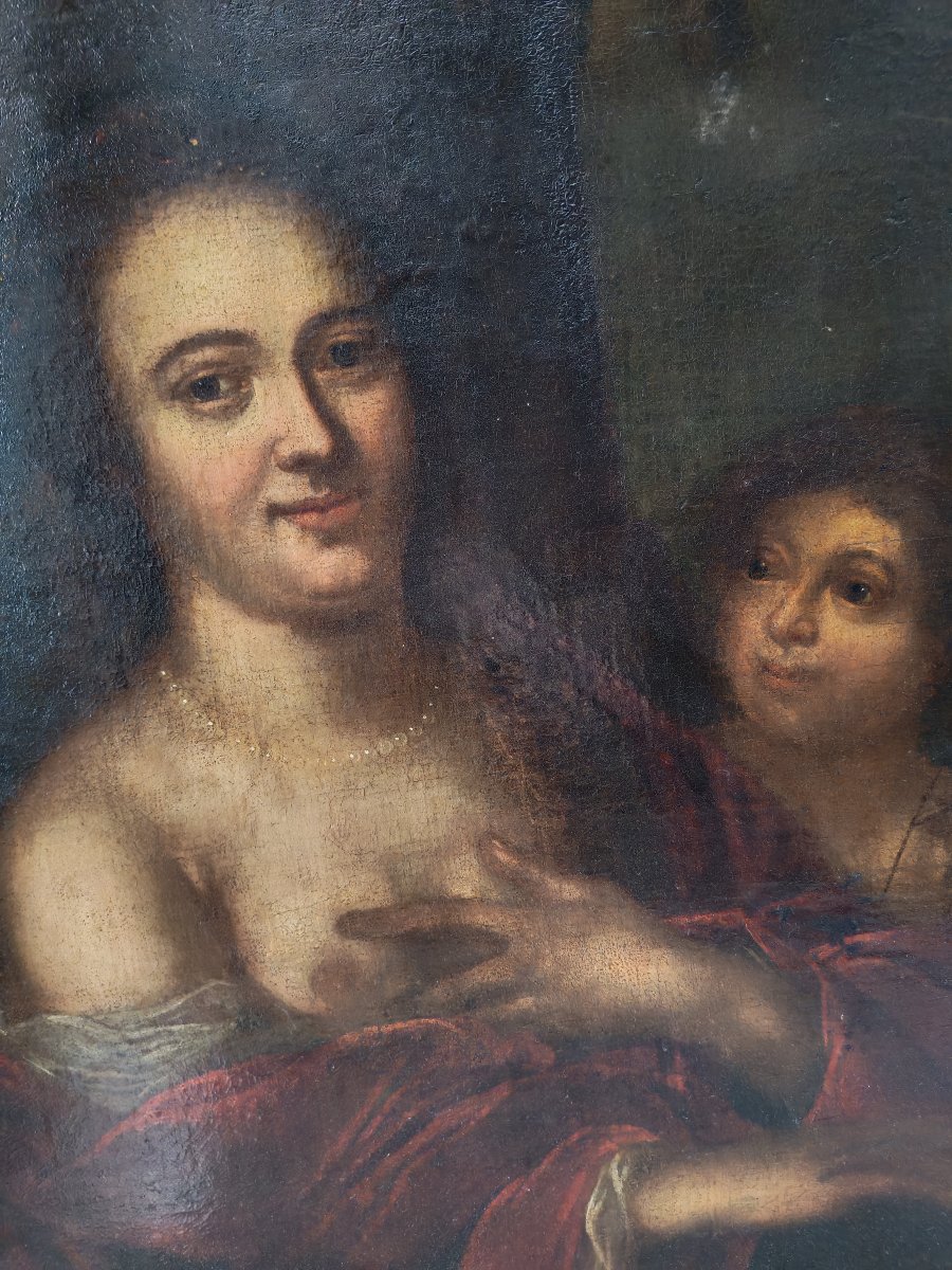 Tableau représentant une dame avec un enfant, XVIIe siècle-photo-1
