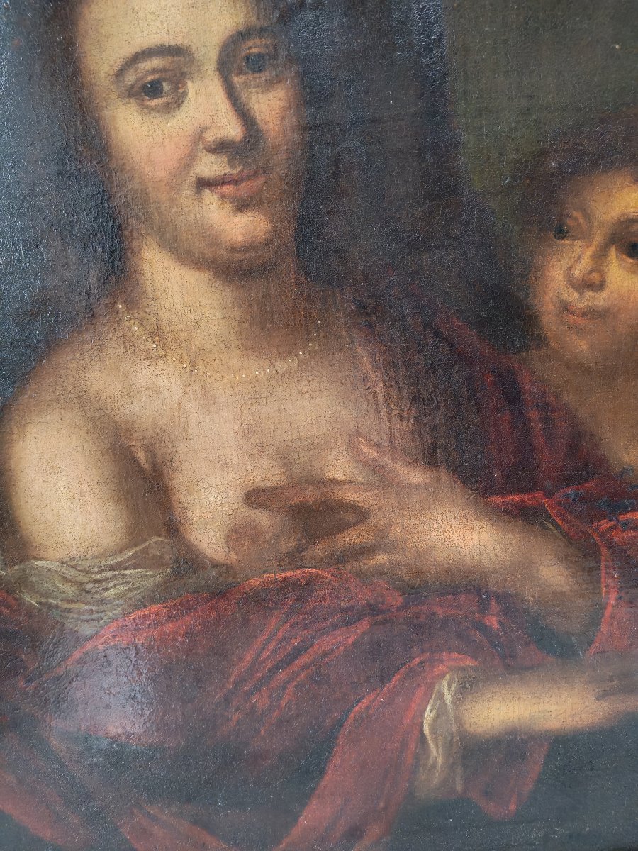 Tableau représentant une dame avec un enfant, XVIIe siècle-photo-2