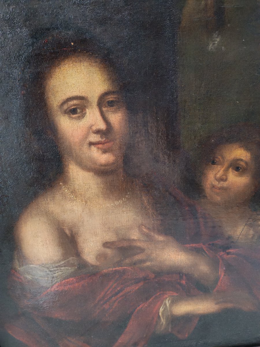 Tableau représentant une dame avec un enfant, XVIIe siècle-photo-3