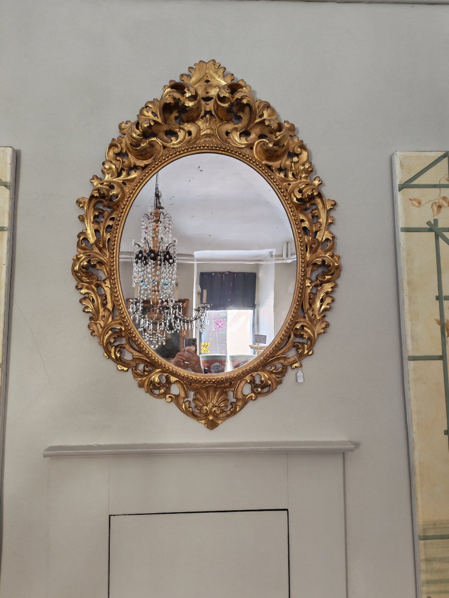 Grand miroir du XIXe siècle à décor de cartouches, avec dorure d'origine en parfait état-photo-2