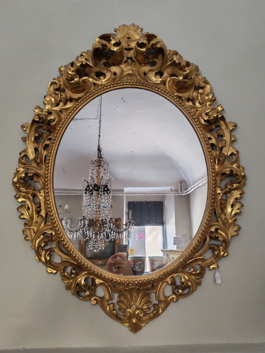 Grand miroir du XIXe siècle à décor de cartouches, avec dorure d'origine en parfait état-photo-3